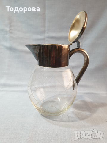 Голяма кристална кана с посребрен обков.Вместимост до ръб - 3 литра. без забележки., снимка 3 - Аксесоари за кухня - 44571141