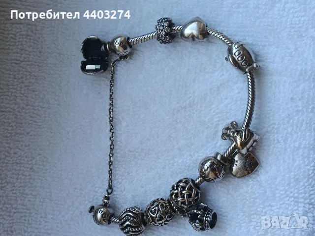 сребърна гривна pandora с 12 талисмана., снимка 2 - Гривни - 56131450