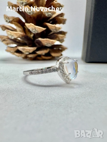 Сребърен пръстен с лунен камък , снимка 6 - Пръстени - 53127654