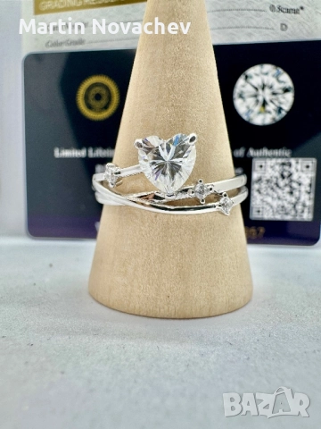 Сребърен пръстен с мойсанит (Диамант) 0.8 карата, снимка 3 - Пръстени - 51516725