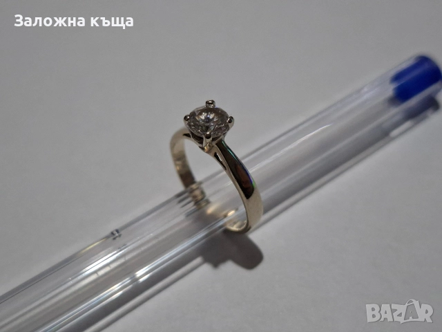 Дамски златен годежен пръстен - 2,29 гр. / 585 / 14К / 16 мм. (бяло злато), снимка 4 - Пръстени - 52692956
