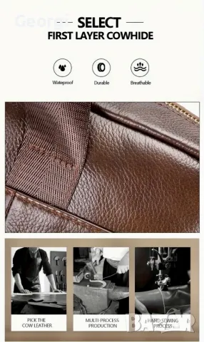 Мъжка ежедневно/функционална бизнес чанта (за лаптоп 15,6”) Естествена кожа!, снимка 9 - Чанти - 49281787