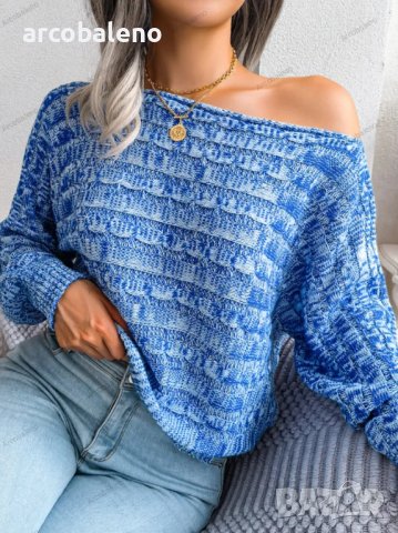 Дамски цветен плетен пуловер с дълъг ръкав и отворени рамена, 3цвята - 023, снимка 16 - Блузи с дълъг ръкав и пуловери - 39783629