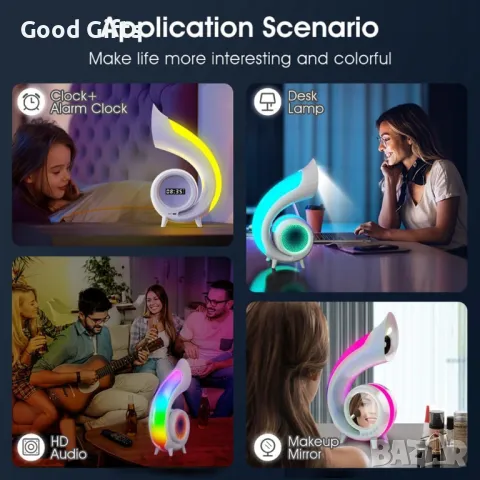 Led Лампа с Bluetooth Високоговорител, RGB с Блутут и Часовник, снимка 3 - Настолни лампи - 48038434