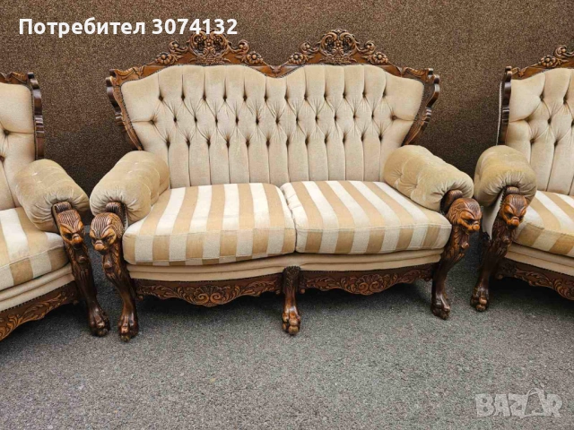 Холна гарнитура с дървореза, снимка 3 - Дивани и мека мебел - 53500221