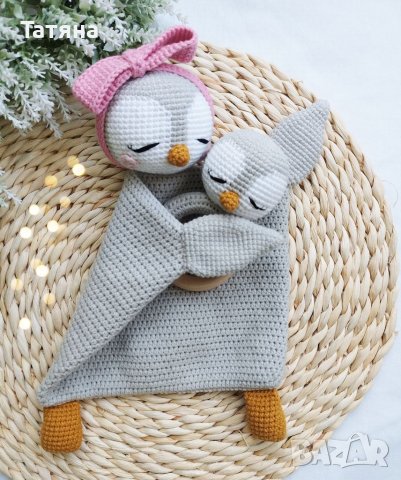 Плетени играчки за бебе комплект- дрънкалка и утешител, снимка 4 - Дрънкалки и чесалки - 41222952