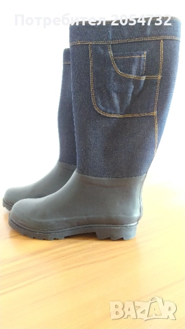 Нови ботуши с каучукова подметка и крачоли от дънкова материя - деним, снимка 2 - Дамски ботуши - 52157241