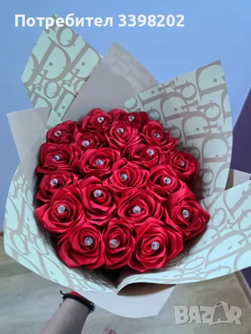 Ръчно изработени букети от сатенени рози , снимка 1