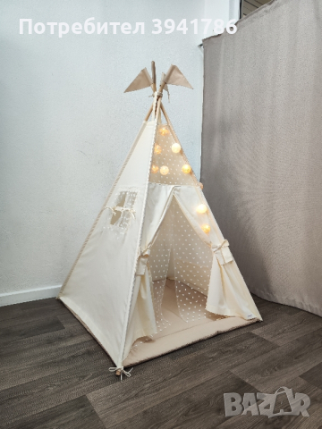 Детска индианска палатка за игра с нежен тюл на сърчица, снимка 1 - Мебели за детската стая - 44835178