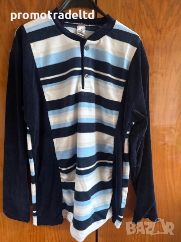 Българска мъжка пижама плюш плюшена тъмносиня номер 52