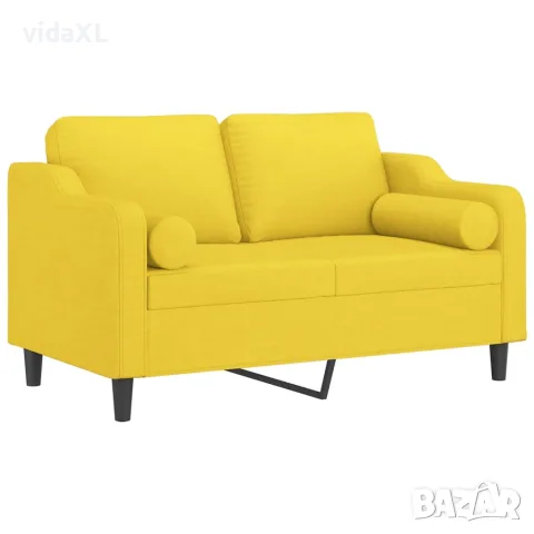 vidaXL 2-местен диван с декоративни възглавници светложълт 120 см плат, снимка 3 - Дивани и мека мебел - 56146706