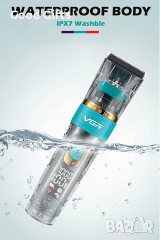 VGR V-695 – Водоустойчива машинка с прозрачен корпус и LED дисплей, снимка 4 - Машинки за подстригване - 50392135
