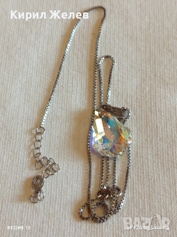 Елегантно ефектно сребърно колие с SWAROVSKI кристал Golden Shadow перфектен 50968, снимка 9 - Колиета, медальони, синджири - 52845039