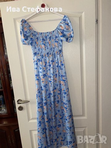 Нова етикет дълга синя буфан ръкав цепка  ежедневно елегантна рокля флорален принт  нежни цветя , снимка 4 - Рокли - 41348334