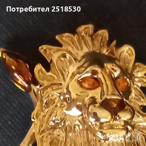 Позлатен лъв-винтидж брошка, снимка 2 - Други - 49343356