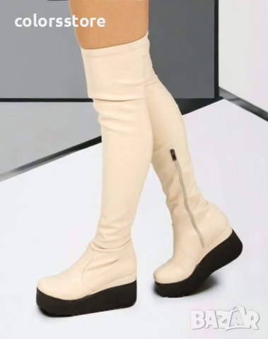 Ботуши на платформа - бежова кожа - 132K