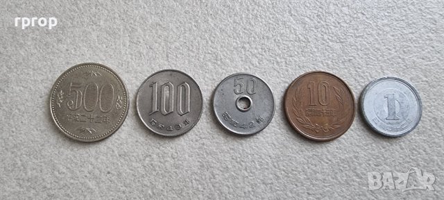 Монети. Япония. 1 ,10 ,50 ,100 и 500 йени . 5 бройки.