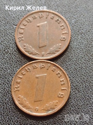 Две монети 1 райхспфенинг 1938г. / 1 райхспфенинг 1937г. Трети райх с СХВАСТИКА редки 37760, снимка 1 - Нумизматика и бонистика - 40650017