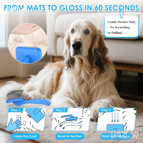 YOYUPETA Комплект четка и гребен за кучета/котки, дълга и гъста козина, снимка 4 - За кучета - 52117205