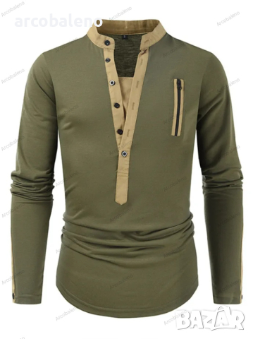Мъжка тактическа тениска с дълъг ръкав с цип с цветни блокчета и яка Henley, 5цвята , снимка 2 - Тениски - 44624157