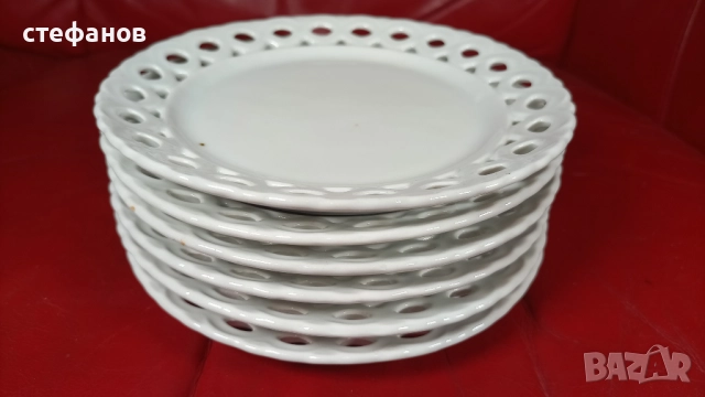 Десертни порцеланови чинийки на Изида, рязан порцелан, 6 бр, снимка 5 - Чинии - 52146721