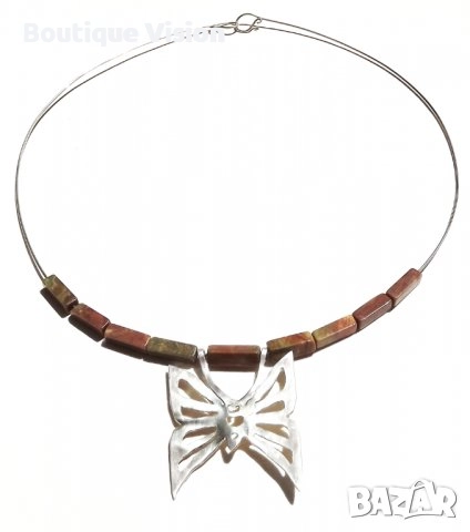 Ново! Сребърно колие шевица проба 950 с естествени камъни, снимка 2 - Колиета, медальони, синджири - 32967751