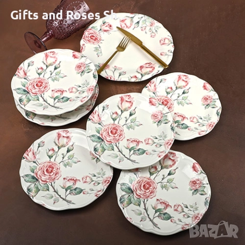 Порцеланов сервиз за хранене с рози - 24 части, снимка 1