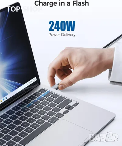 Cable Matters плетен 40Gbps Thunderbolt 4 кабел 1m черен, с 240W мощност за зареждане и 8K видео, снимка 3 - Кабели и адаптери - 49731120