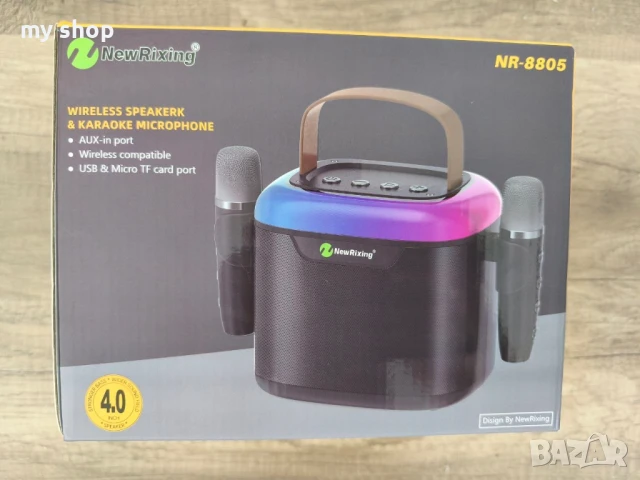 Преносима тонколона с 2 микрофона,Bluetooth,Черна