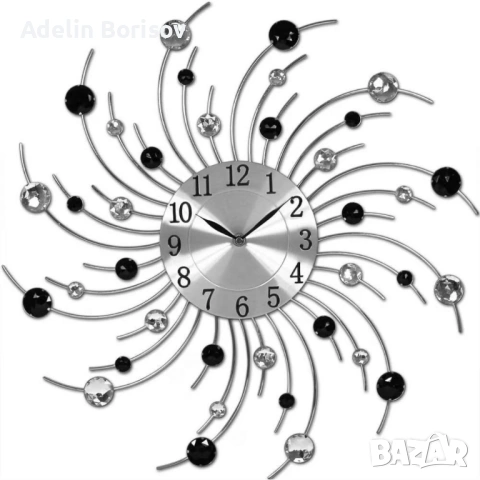 Модерен декоративен стенен часовник с кристали, 50 см