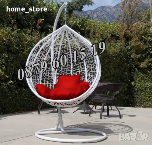 Люлка гнездо, градинска люлка тип гнездо бяла с червени възглавници, снимка 2 - Градински мебели, декорация  - 49693306