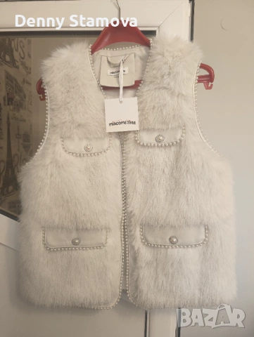 Бяло пухено елече , снимка 3 - Елеци - 53581440