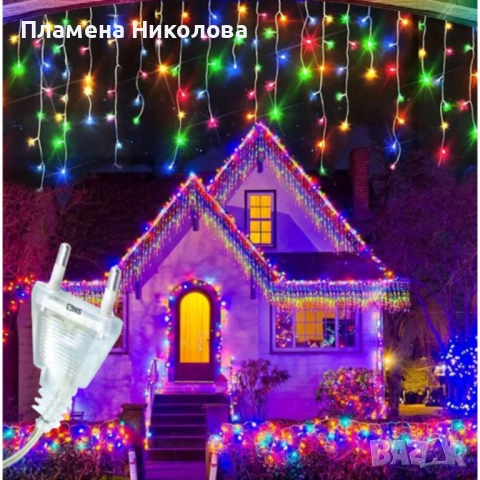 Коледна украса LED ресни 12 метра – водоустойчива инсталация с 8 режима на светене, идеална за дома,, снимка 5 - Декорация за дома - 52477026