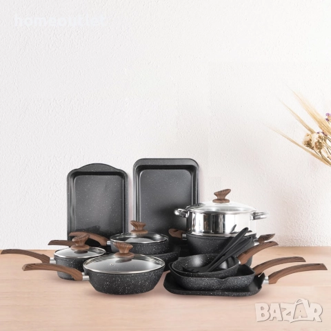 ПРОМОЦИЯ Комплект съдове за готвене с гранитно покритие, 17 части KITCHEN ACADEMY KA-CS01-014-BLACK, снимка 2 - Съдове за готвене - 52824199