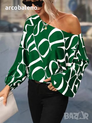 Дамска риза с щампа и свободни рамена с балонени ръкави, 7цвята, снимка 16 - Ризи - 41003643