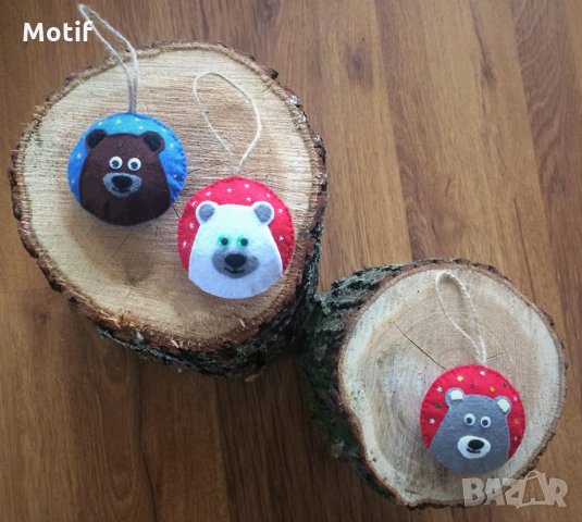 Коледна декорация / Коледни играчки за елха от филц ръчна изработка мече , снимка 5 - Декорация за дома - 34299664