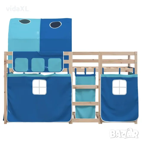 vidaXL Двуетажно легло със завеси синьо 90x200 см масивно борово дърво, снимка 5 - Спални и легла - 56146963