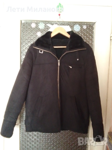 Черно късо кожено мъжко яке, снимка 2 - Якета - 53402613