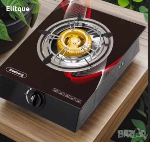 Котлон газов единичен Rosberg, 30 mbar, Черен от закалено стъкло, Чугунена горелка, с две поставки, , снимка 6 - Друга електроника - 52888954