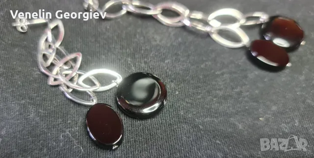 Дамски комплект, сребърно колие и обици, с камъни циркони и оникс 925, снимка 9 - Колиета, медальони, синджири - 49831841