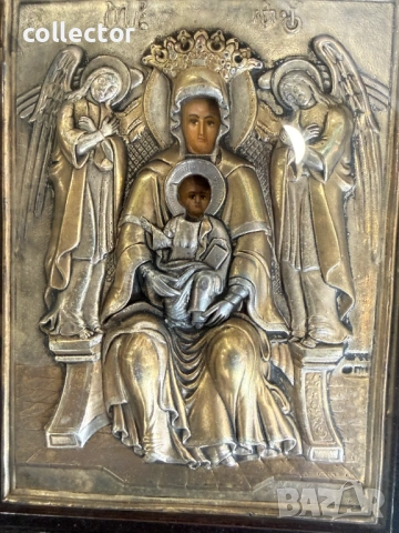 Сребърна православна икона Богородица на трона. №7878, снимка 7 - Антикварни и старинни предмети - 53496834