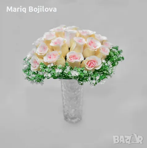 Елегантен букет от изкуствени рози, снимка 2 - Изкуствени цветя - 50322181