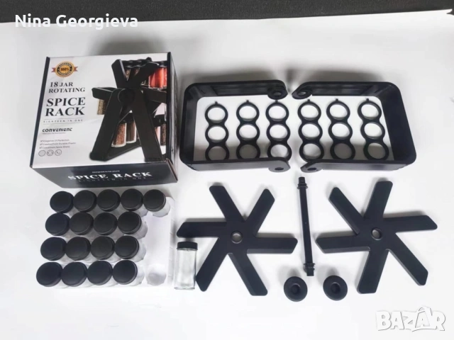 Стилен въртящ се органайзер за подправки, стъклени бурканчета, 18 части , снимка 3 - Други - 53850121