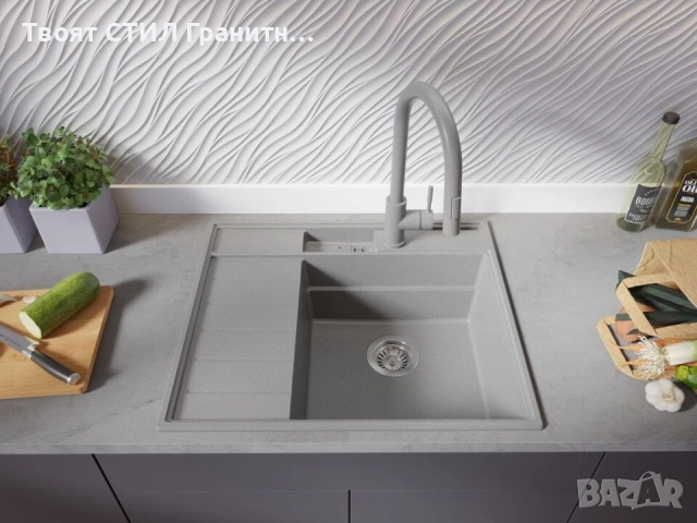 Сив гранитна кухненска мивка Сидни 620-45 Pocket Ergo Multilevel, снимка 6 - Мивки - 53813034