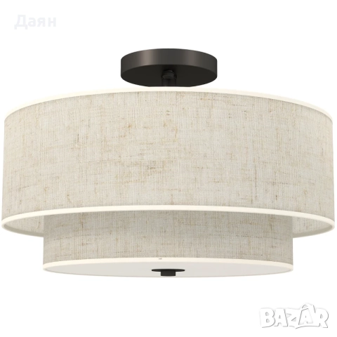 Висяща лампа HOMCOM с двоен ленен абажур, кремава, снимка 2 - Лампи за таван - 52572203