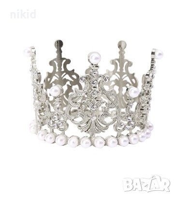 малка сребриста златиста Корона Тиара с перли и камъчета метална за украса декор на торта парти, снимка 4 - Други - 41886438