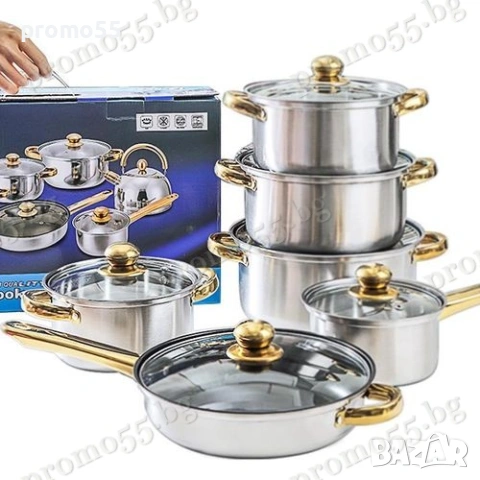 Комплект Тенджери за Готвене от 12 Части за Всички Видове Котлони, снимка 12 - Прибори за хранене, готвене и сервиране - 53868855