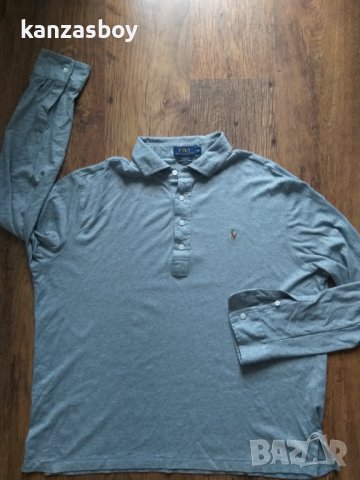 polo ralph lauren grey men's polo long sleeve - страхотна мъжка блуза КАТО НОВА ХЛ, снимка 4 - Блузи - 42515126