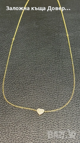 Ново Фино колие сърце с кубични циркони от жълто злато 14К чисто ново gold 585, снимка 10 - Колиета, медальони, синджири - 53625267