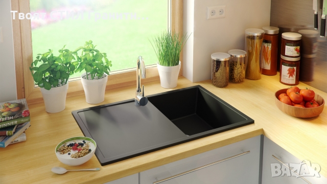Кухненска мивка от Гранит модел Ибиса 780 х 500 мм - Черна, снимка 3 - Други - 36079453